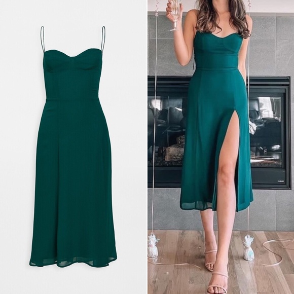 NEW Reformation Juliette Dress Emerald 12 - Picture 1 of 17
